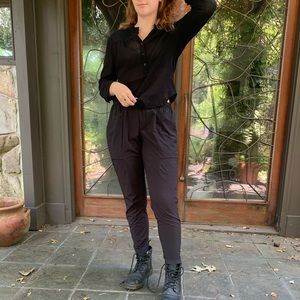 BCBGMaxAzria black button-up semi sheer blouse